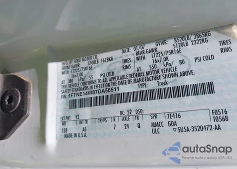 2007 Ford E-150 Commercial/Recreational from USA, damaged, VIN 1FTNE14W87DA56511